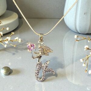 Elegant Mermaid Pendant Necklace with Pink and Silver Accents
